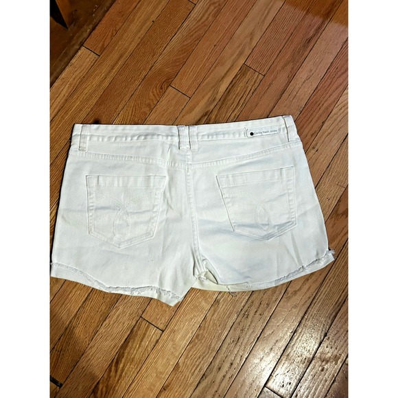 Calvin Klein‎ White Denim Cutoff Cuffed Jean Shorts Size 32/14 - Picture 2 of 2
